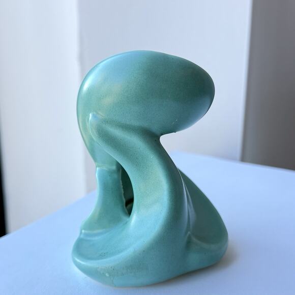 Stangl Pottery Free Form Swirl Candlestick Holder Turquoise Blue Glaze 3 3/4" - Picture 6 of 9
